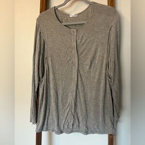 Ekouaer Gray Knit Nursing Pajama Top Button Long Sleeve Women's L